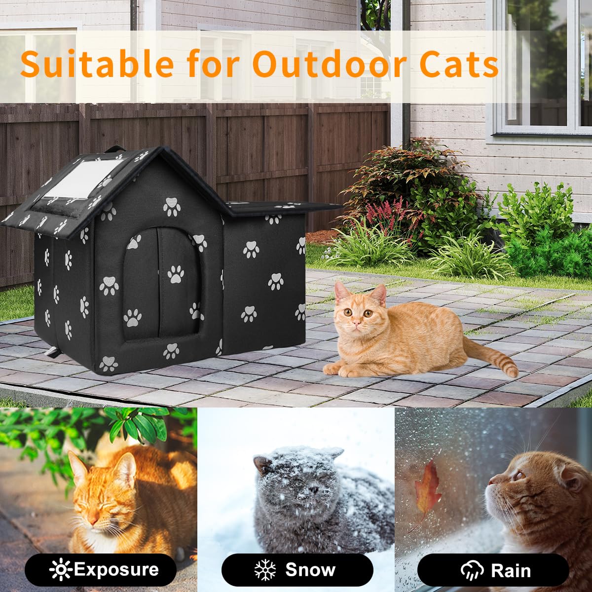 Large Cat Houses For Outdoor Cats, Weatherproof Outdoor House For Feral Cats, Collapsible Outside Cat House With Windproof Door,